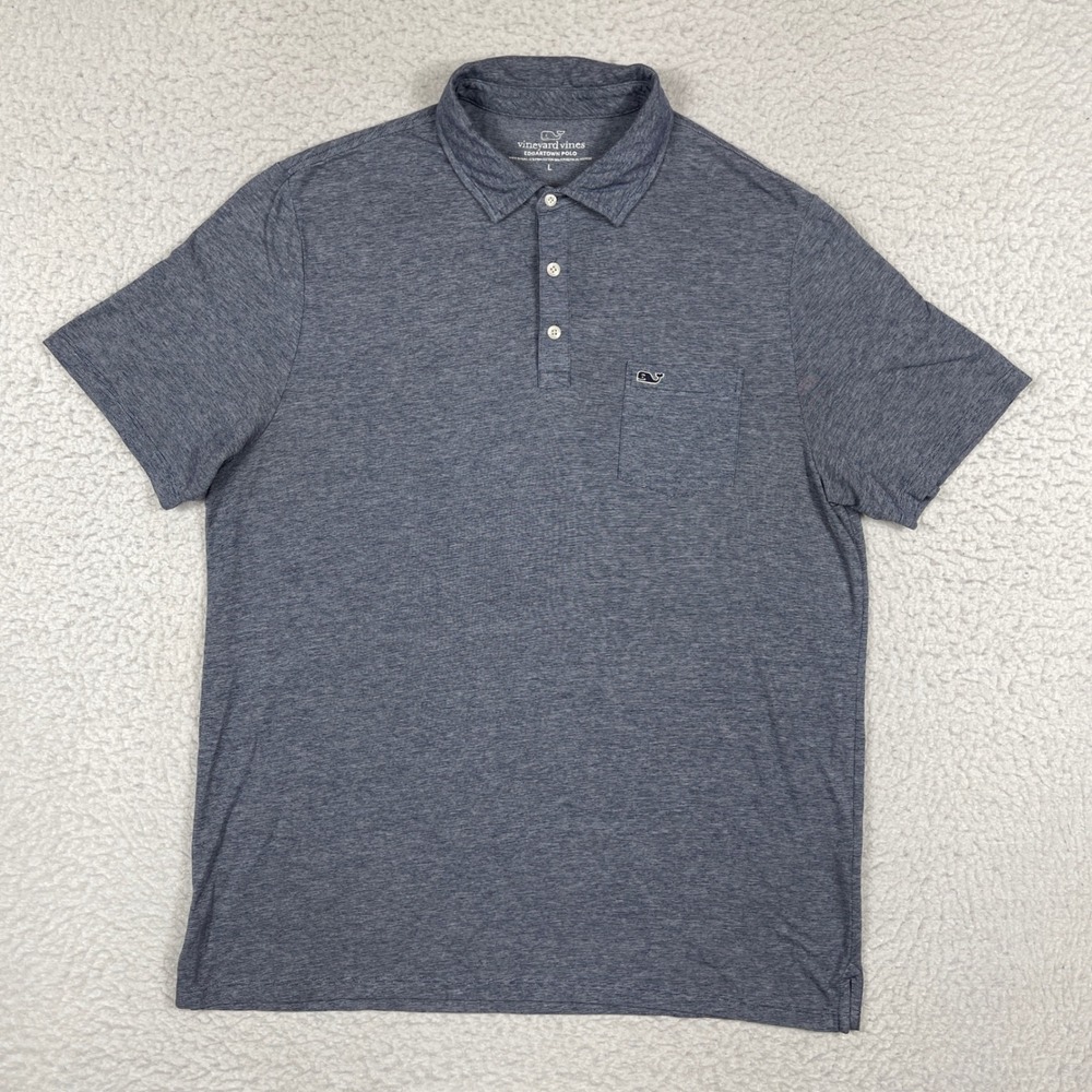 Vineyard Vines Edgartown Polo Mens Large Blue Heathered Stripe Pima Blend 1K2298